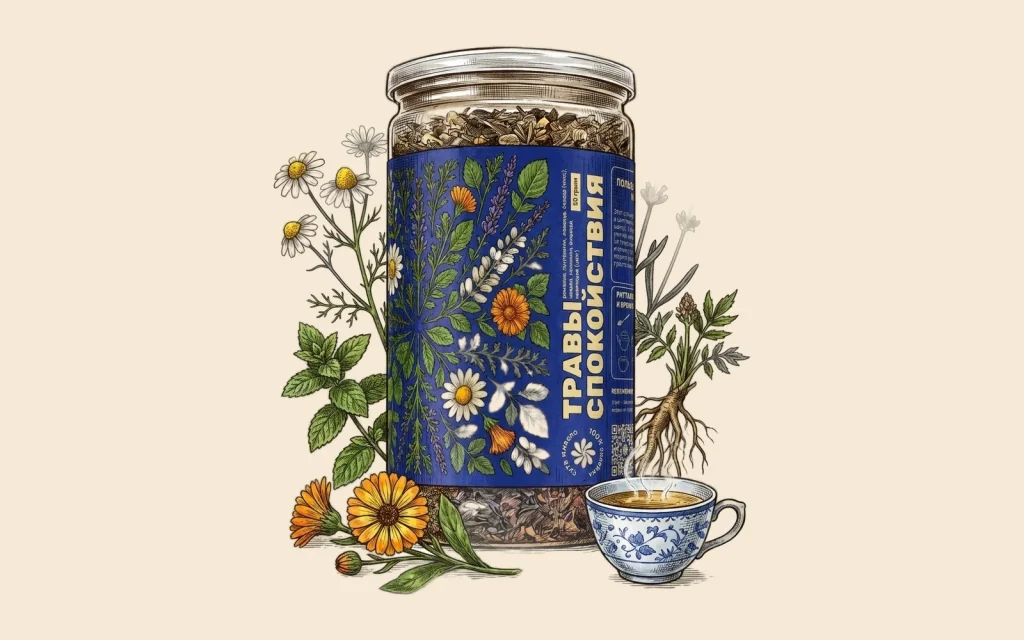 Травяной сбор в банке и чашка чая – иллюстрация к статье о поддержке иммунитета осенью