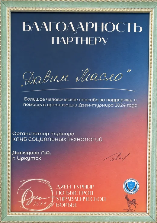 Благодарность партнёру Дзен-турнира 2024