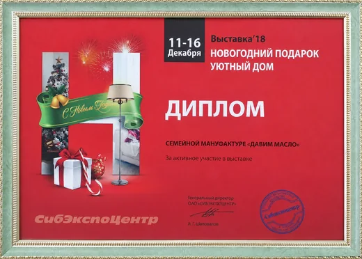 Диплом выставки «Новогодний подарок. Уютный дом»